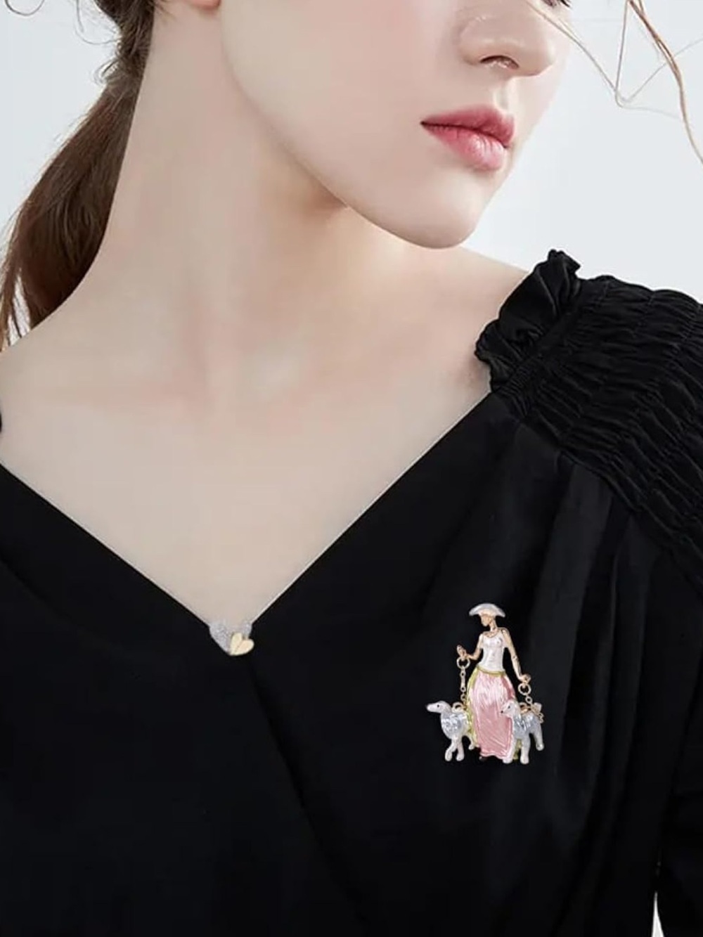 Vintage Lady Walking Dogs Brooch Pin | Enamel Fashion Jewelry - Picture 6 of 8